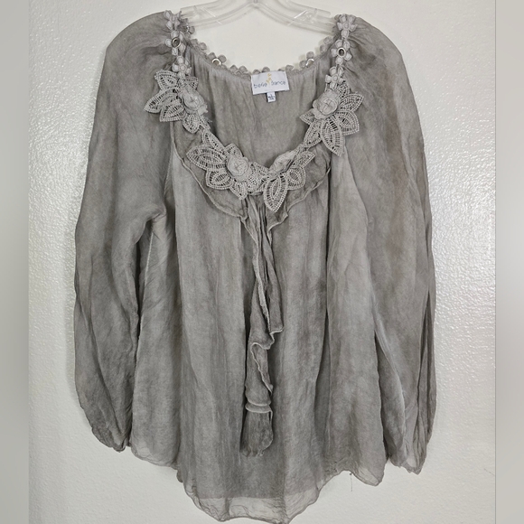 BELLE FRANCE Italian Silk Top Large L Bohemian Fairy Whimsigoth Festival - Picture 2 of 8